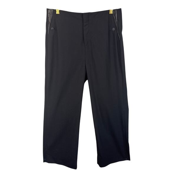 rag & bone Women's Wool Slacks Wide Leg Leather Trim Pockets Size 6 Designer - Picture 2 of 10